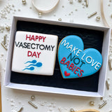 Vasectomy Biscuit Box of 2: “Make Love Not Babies” & “Happy Vasectomy Day”