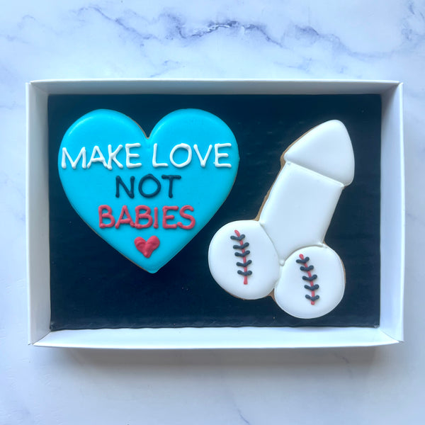 Vasectomy Biscuits Set of 2: "Make Love Not Babies"