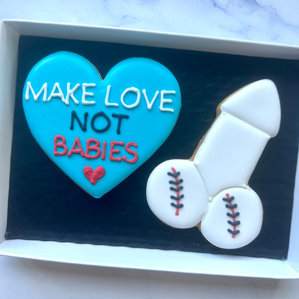 Vasectomy Biscuits Set of 2: "Make Love Not Babies"