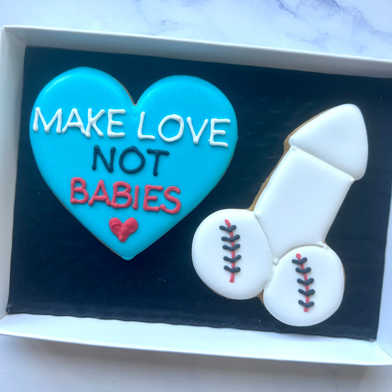 Vasectomy Biscuits Set of 2: "Make Love Not Babies"