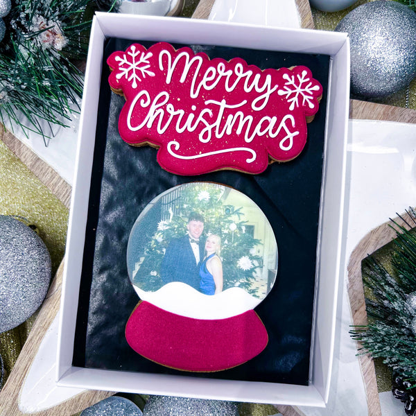 Merry Christmas & Personalised Snow-globe Biscuit Gift Box