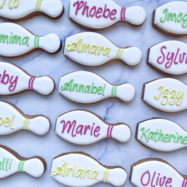 Bowling Pin Iced Biscuits: Personalised Name