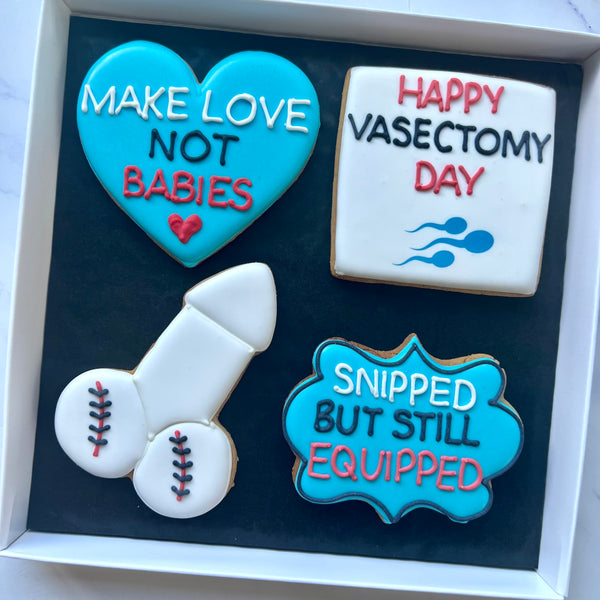 Vasectomy Biscuits Set Of 4: "Snipped But Still Equipped"