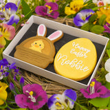 Personalised Yellow Happy Easter Bunny Biscuit Box