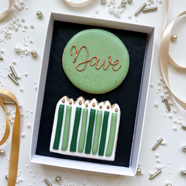 Sage Green Box of 2 Birthday Biscuits