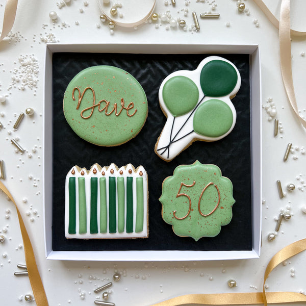 Sage Green Box of 4 Birthday Biscuits