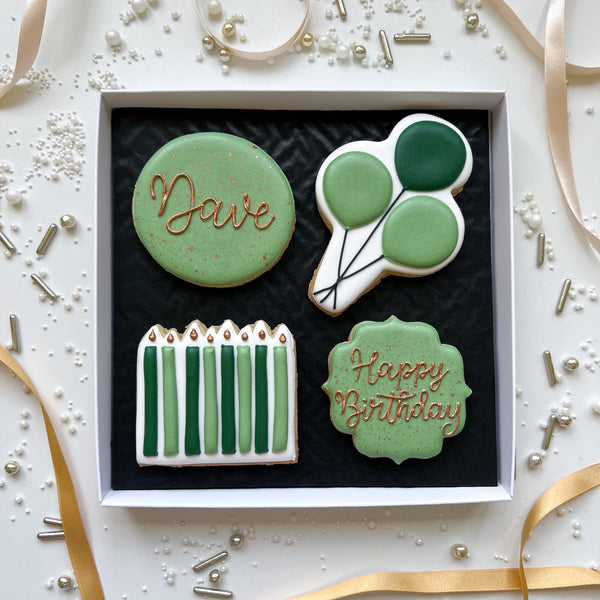 Sage Green Box of 4 Birthday Biscuits