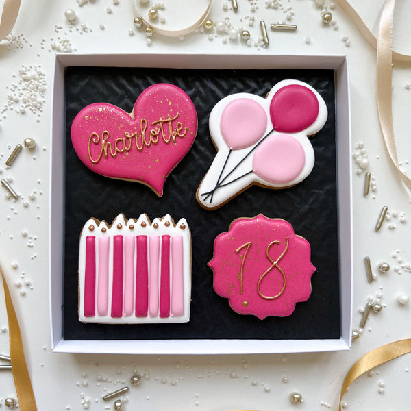 Pink Box of 4 Birthday Biscuits