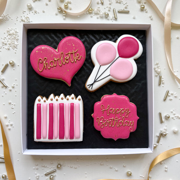 Pink Box of 4 Birthday Biscuits