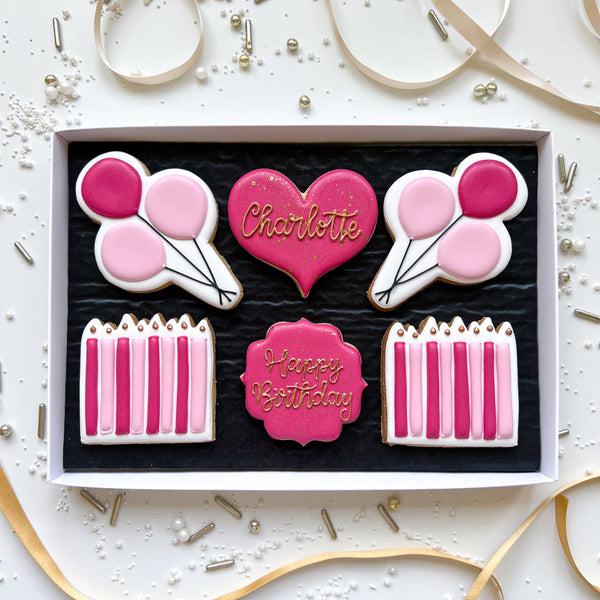 Pink Box of 6 Birthday Biscuits
