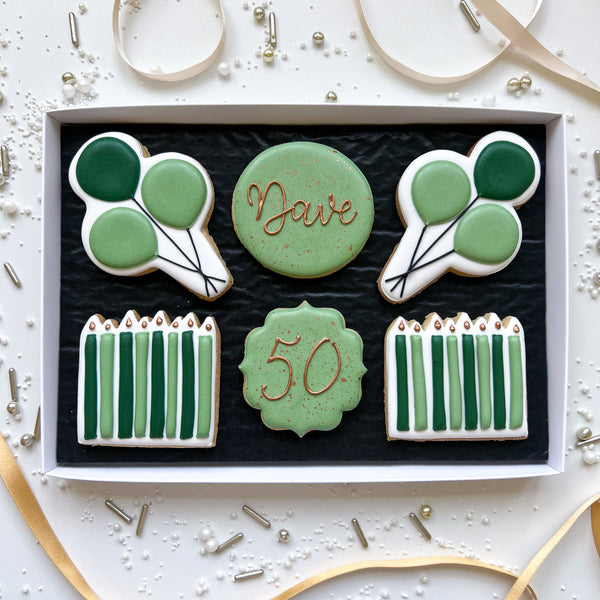 Sage Green Box of 6 Birthday Biscuits