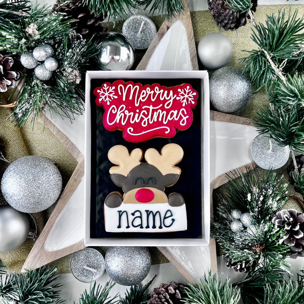 Personalised Reindeer & Merry Christmas Biscuit Gift Box