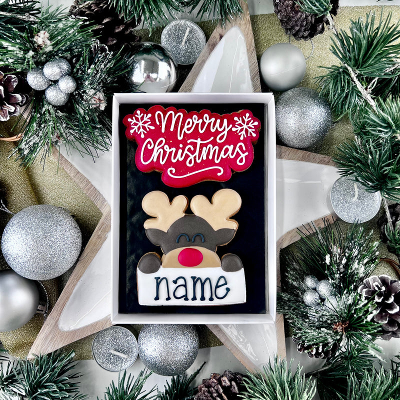 Personalised Reindeer & Merry Christmas Biscuit Gift Box