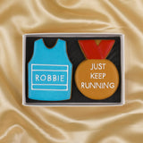 Personalised Marathon Bib & Medal Iced Biscuit with a bespoke iced message