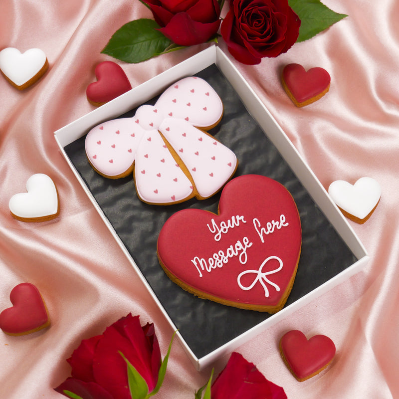Bow & love heart personalised valentines biscuit gift box